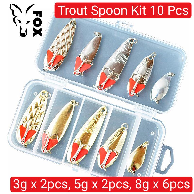 

FOX Trout Spoon Kit 3g, 5g, 8g. Набір металевих приманок для риболовлі в коробці (10 ПК + box) 10 pcs