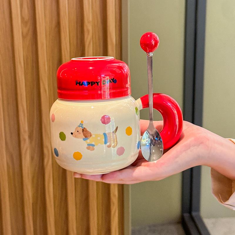 Cute Dachshund Puppy Ceramic Kettle Couple with High Value Mug with Lid To Send Birthday Gifts for Girls