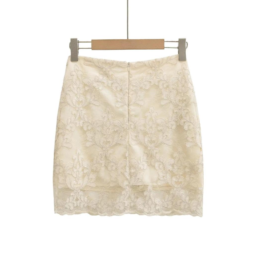 Elegant Summer Retro Jacquard Lace High-Waist Skirt for Women