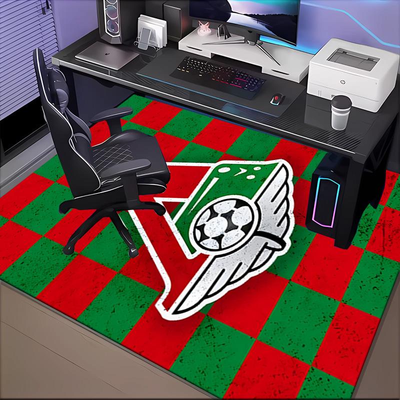Green And Red Soccer Emblem Printed Office Carpet Chair Cushion Entryway Rug, Rugs for Living Room, Bedroom Christmas gifts