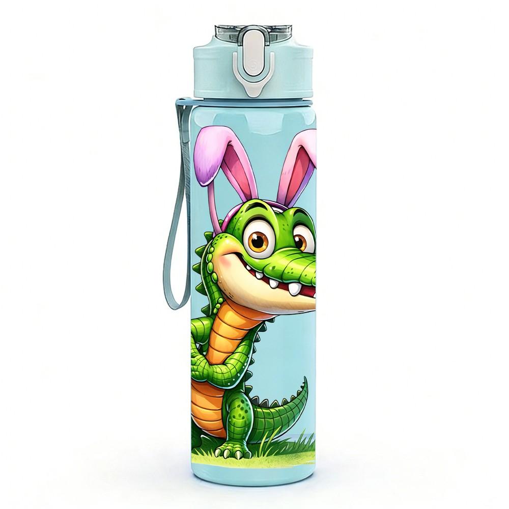 1PC Crocodile Dinosaur Funny Cartoon Art 750ml Color Plastic Sports Water Bottle Leakproof Flip Straw Lid Suitable for Sports Office Home Use
