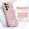 Magnetic For Magsafe Case For Samsung Galaxy S26 Ultra S25 Edge S24 Plus S23 FE S22 A54 A55 A56 5G Pink Leopard Print Matte Cover