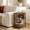 Side Table with Charging Station and 2 Open Shelves, Tiger Wood Look