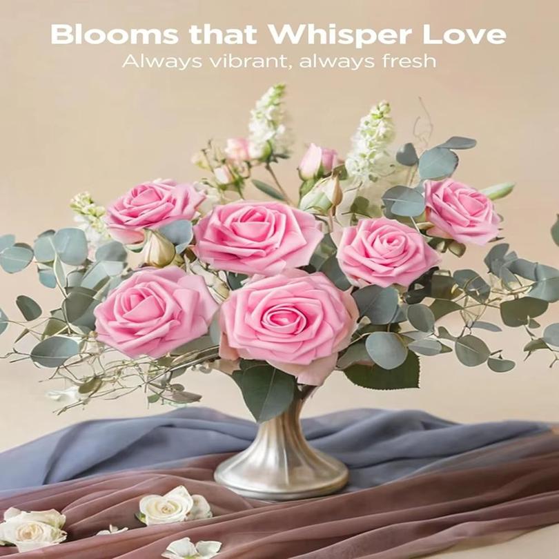 PE Foam Rose With Leaf Artificial Flowers Festival Wedding Bride Bouquets DIY Gifts Wreath Home Outdoor Garden Party Table Decor