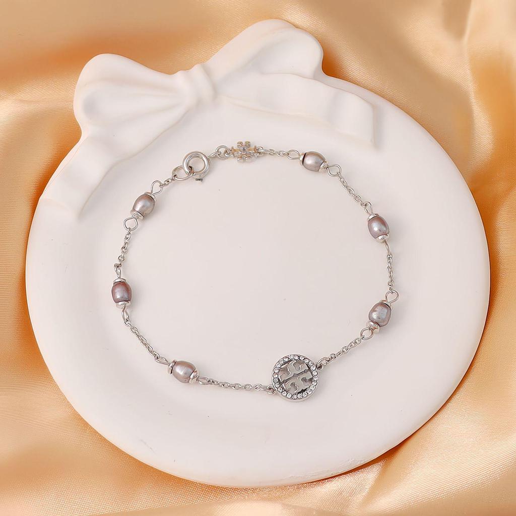 Double T Logo Pavé Pearls Bracelet - Brass, Gold Plated, Light Luxury