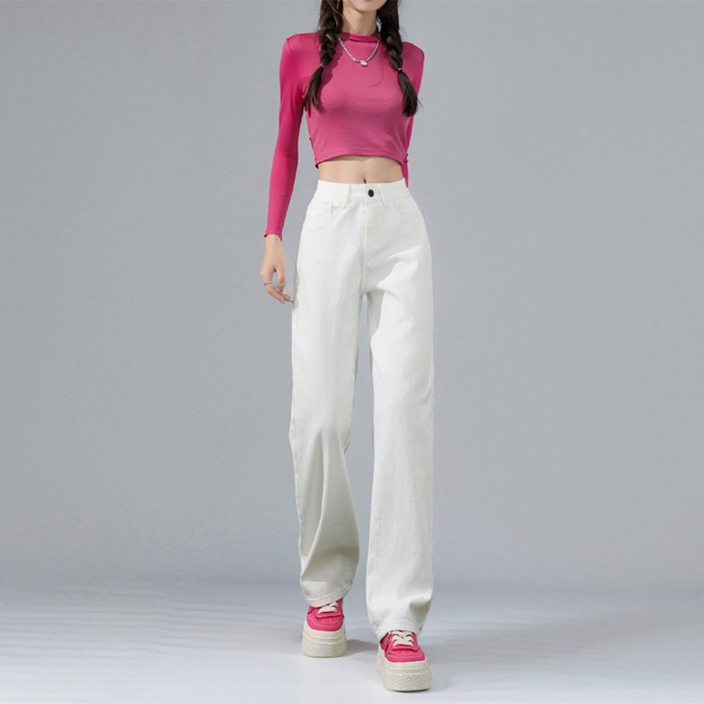 Versatile spring and autumn new dirty pink wide-leg jeans women's high waist and thin loose drape straight floor pants