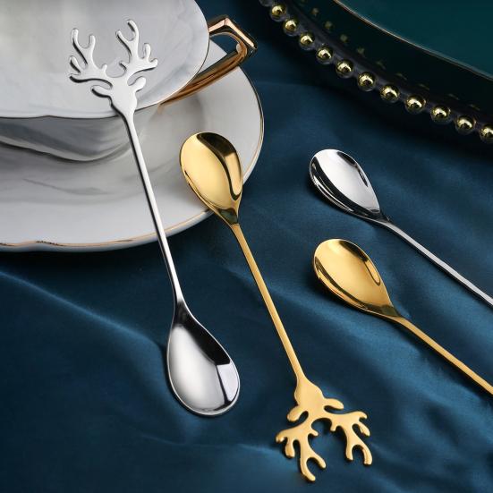 Stirring Spoon Food-grade with Long Handle Stainless Steel Coffee Tea Soup Sugar Dessert Spoon for Christmas