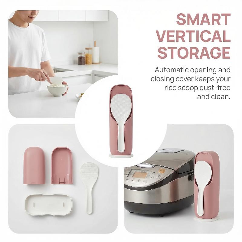 New Nonstick Stand-up Rice Spoon With Automatic Open Dust Cover Heat Resistant Serving Spoon Rice Paddle