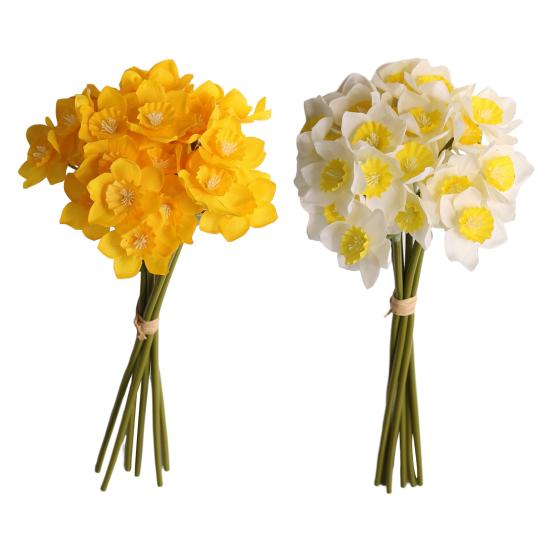6Pcs Artificial Daffodil Bouquets Simulated Narcissus Bouquet Decorative Yellow And White Floral Arrangement for Living Room Dining Room Entryway