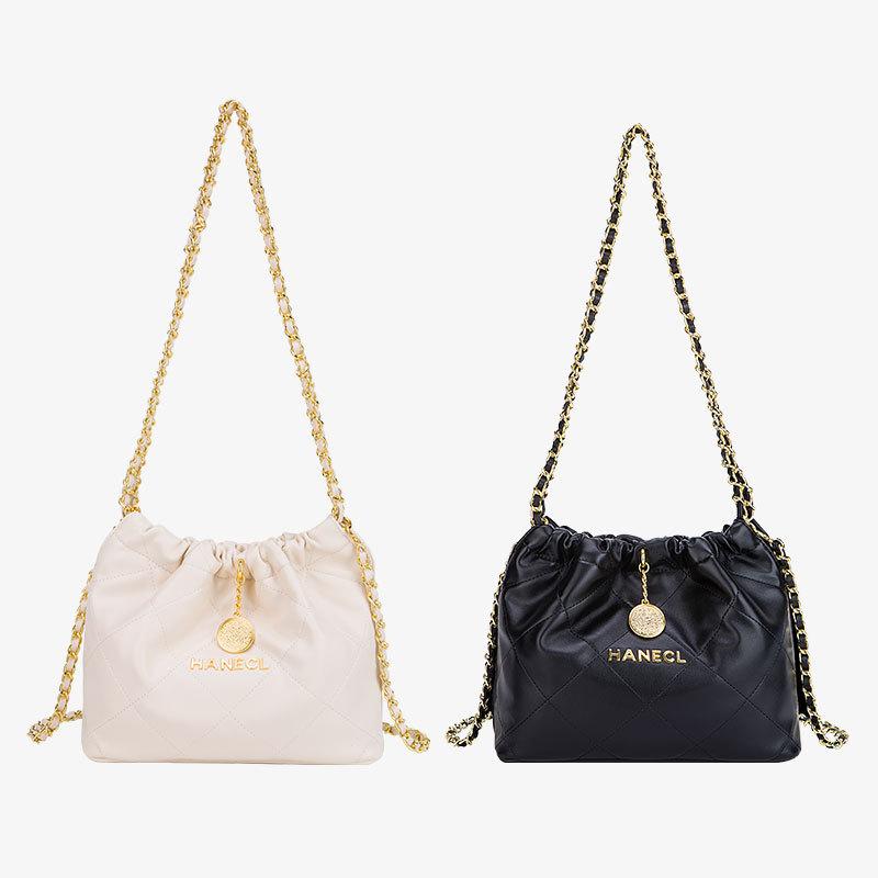 Lui Stijl Grote Capaciteit Emmer Tas, Nieuwe Zomerse Dames Onderarm Vuilniszak, Lichte Luxe Diamant Raster Ketting Tote Bag
