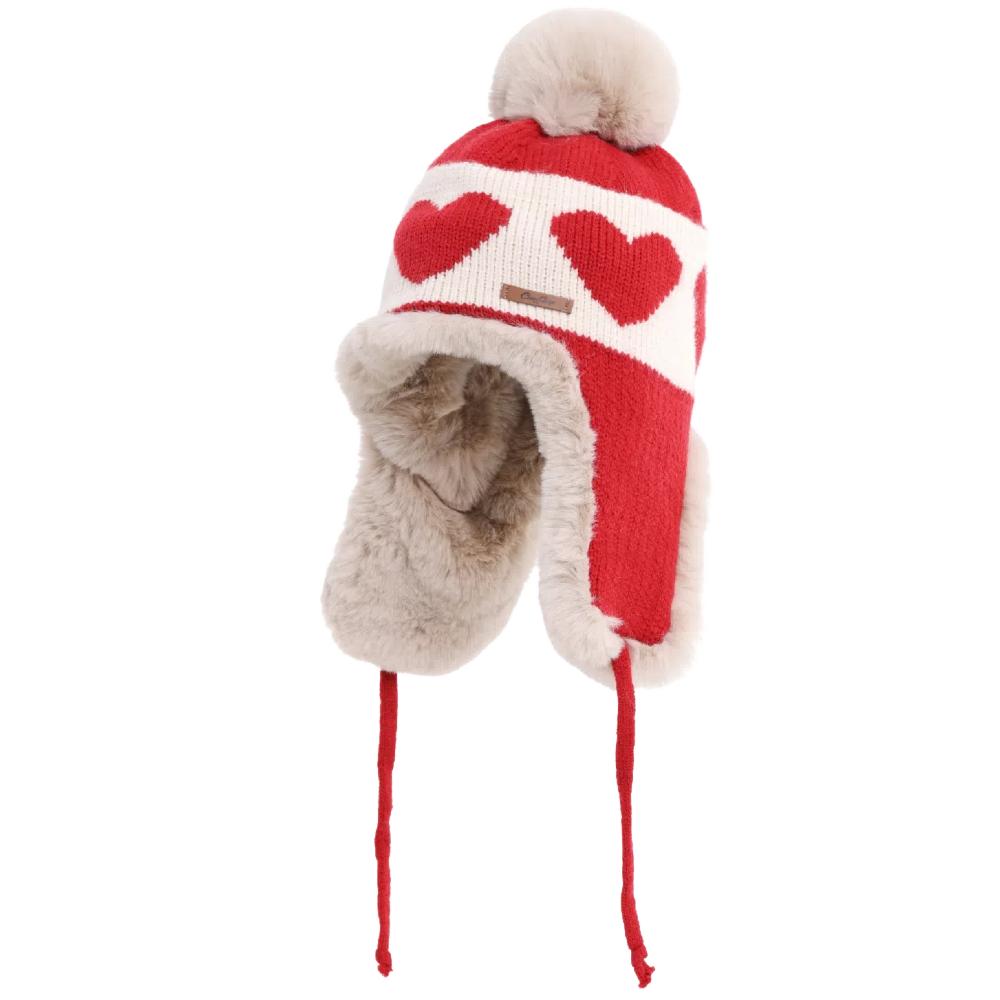 Νέο Γυναικείο Χαριτωμένο Βελούδινο Χειμωνιάτικο Καπέλο με Εκτύπωση Love, Πομ Πομ Σκούφος, Αξιαγάπητο Καπέλο Προστασίας Αυτιών για Κορίτσια