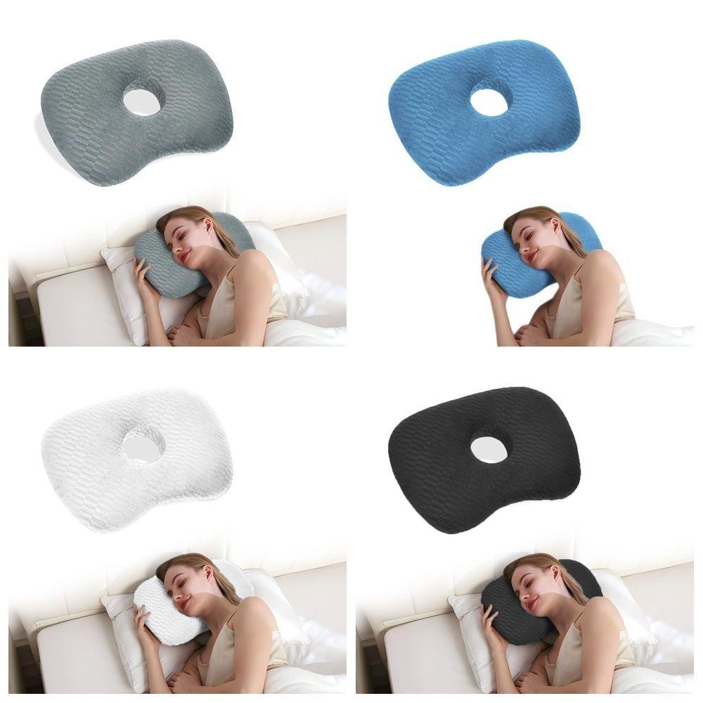 Ergonomic Curved Side Sleeping Pillow Cotton Filling Pillow with Ear Hole  for Ear Pain Relief