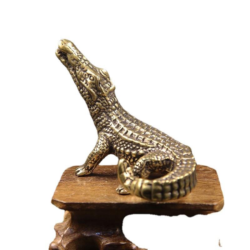 Antique Bronze Crocodile Miniature Figurines Vintage Brass Mini Alligator Statue Desk Ornaments Home Feng Shui Decor Crafts