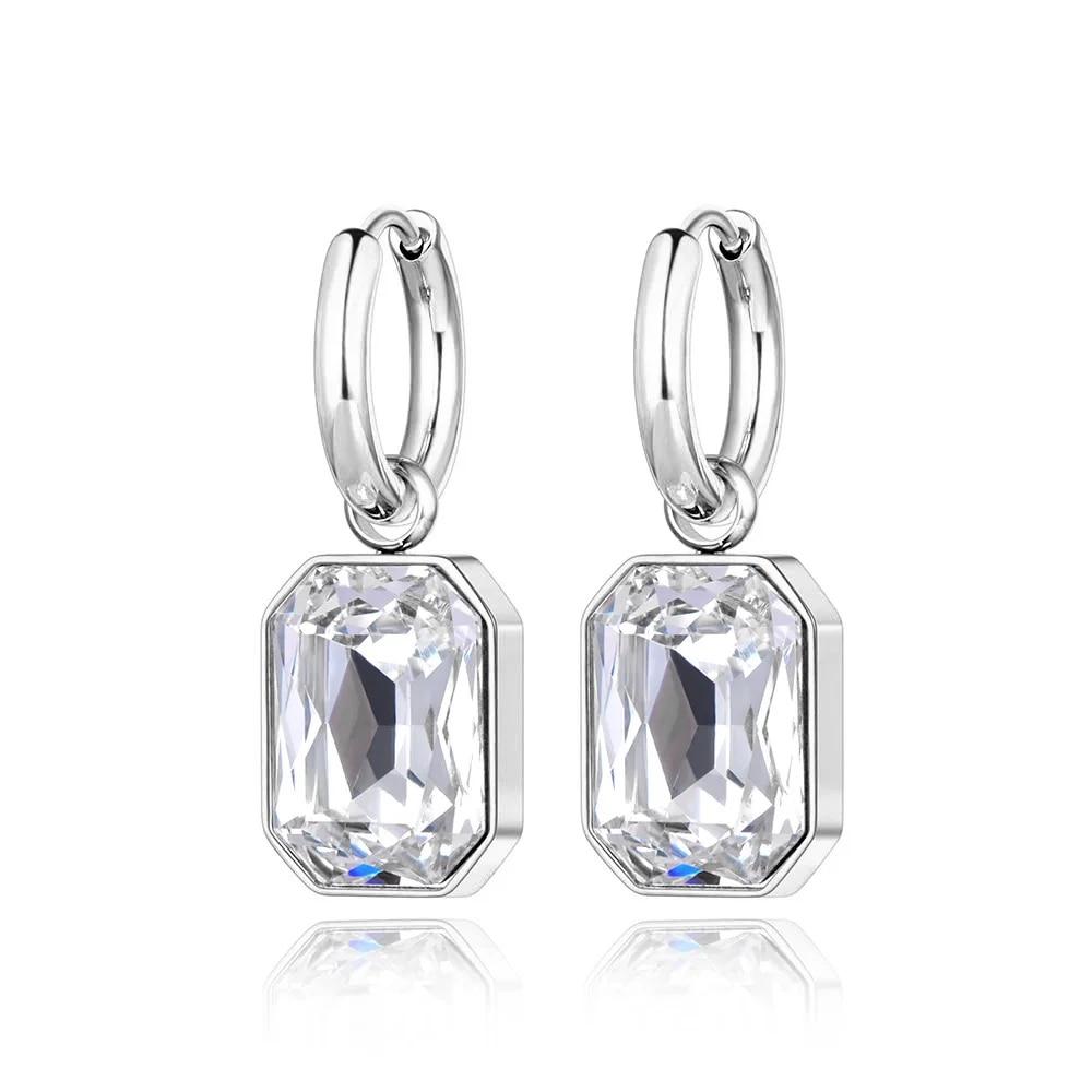 

Lokaer Нержавеющая сталь геометрические квадратные серьги-кольца сверкающие серьги с кристаллами кубического циркония ювелирные изделия для женщин