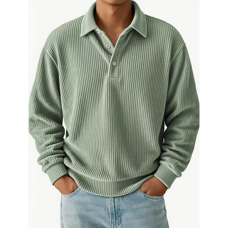 Automne Hiver Hommes Rétro Polos Décontracté Velours Côtelé Uni Rayé Manches Longues Polo Homme Hauts Affaires