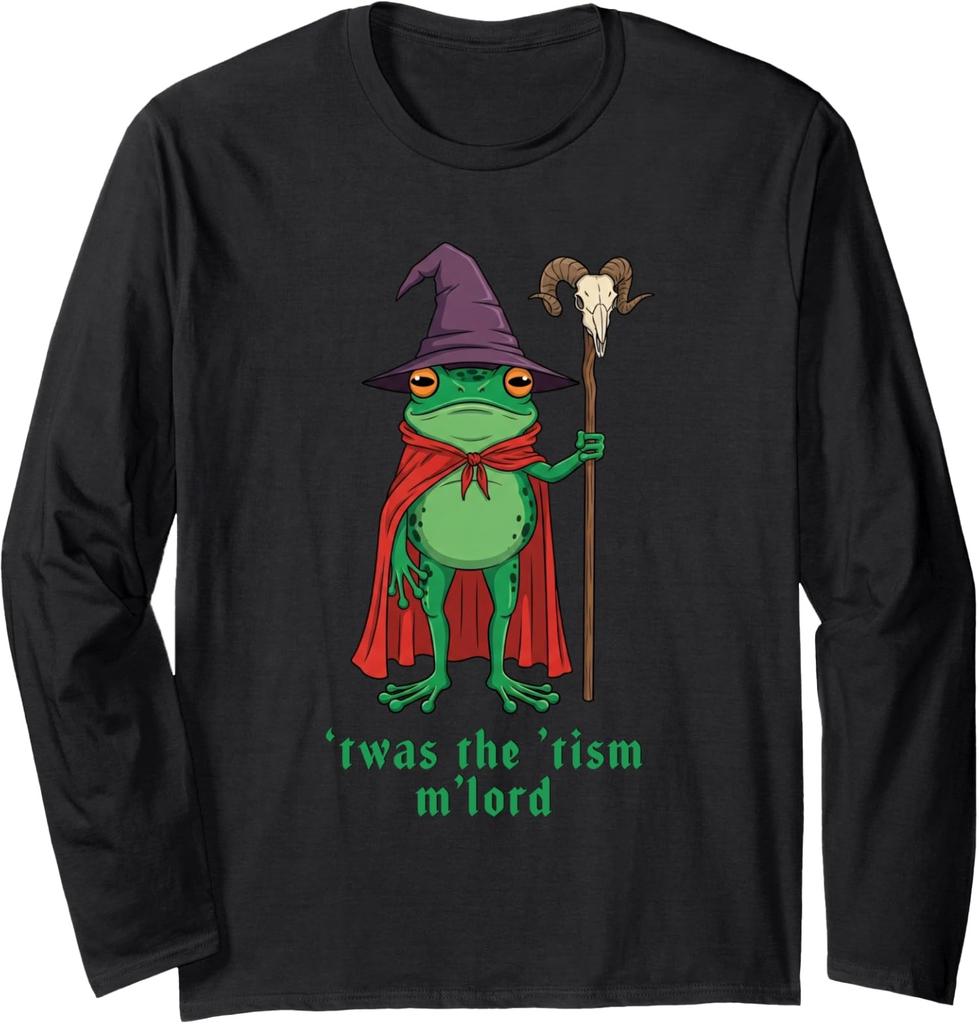 Funny Frog Wizard T'was the 'Tism M'Lord Autism Long Sleeve T-Shirt