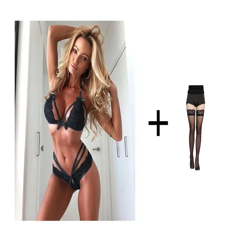 Premium Sense Women Sexy Lingerie Set Of Three See-through Comfortable Garter Pajamas