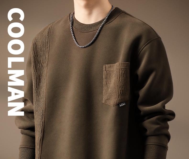 Men's 420g Heavyweight Patchwork Hoodie: Autumn Loose Fit, Plus Size Round Neck Base Layer, American Style.
