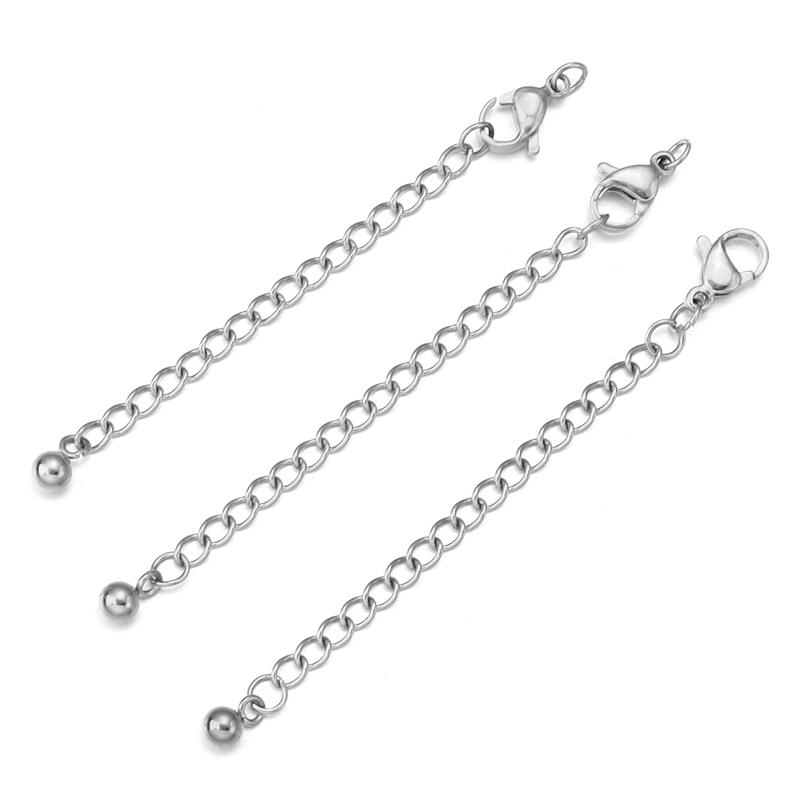 10pcs/lot Stainless Steel Extension Chains Link Jump Rings Lobster Clasps Connectors For Bracelets Necklace DIY Jewelry Making