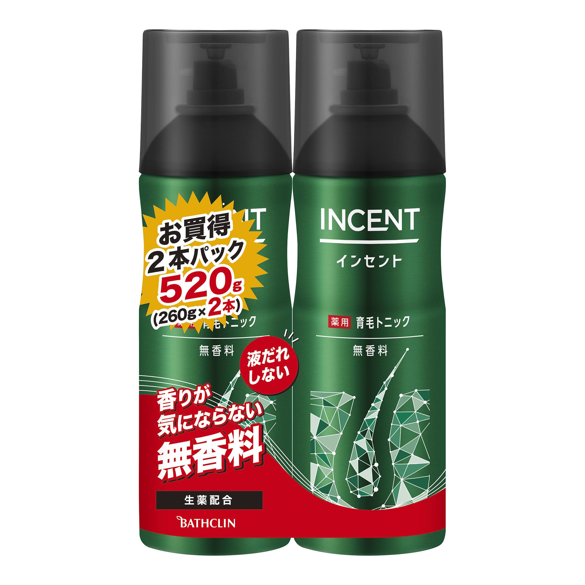 

Incent Medicated Hair Growth 260g x 2 Hair Growth Tonic for Men Tonic, Fragrance-Free [Quasi-drug], Bottles, зелёный
