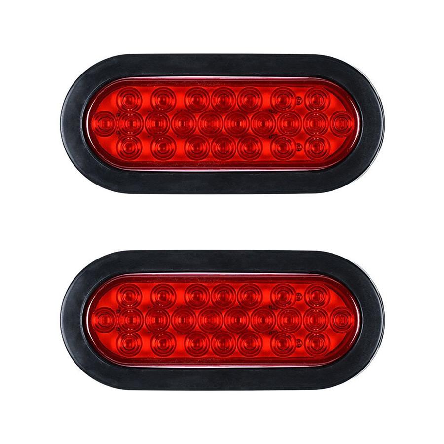 Universal 2X Oval Brake Stop Tail Fog Drl Turn Sealed Marker Lights Flush Mount 6" Inch 24 Led Truck Trailer Boat Utility Red Lens Waterproof 12V
