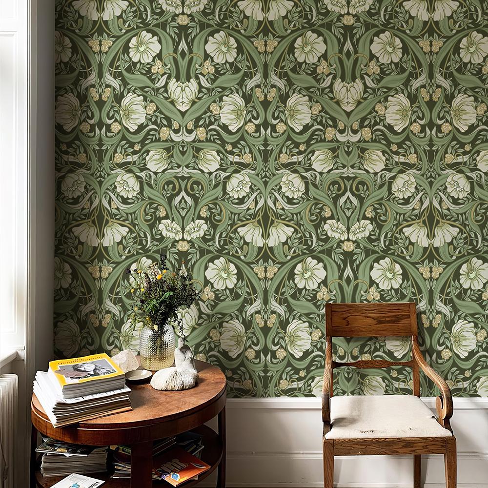 Green Boho Floral Peel And Stick Wallpaper Waterproof Symmetrical Flower Self Adhesive Wall Decor Removable PVC Cabinet Sticker