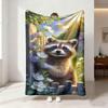 1Pc Cartoon Cute Raccoon Printed Flannel Blanket Multi Size Soft Casual Cover Carpet Gift Blanket Machine Washable