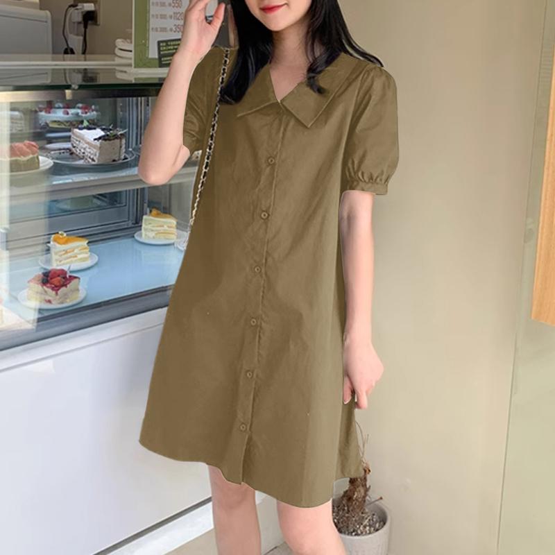 

ZANZEA Женское повседневное платье-рубашка с отложным воротником и коротким рукавом 5XL