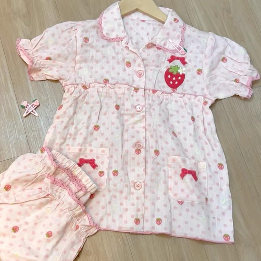 Doll collar lace full of polka dots strawberry pajamas women's summer short-sleeved shorts set girls can wear loungewear