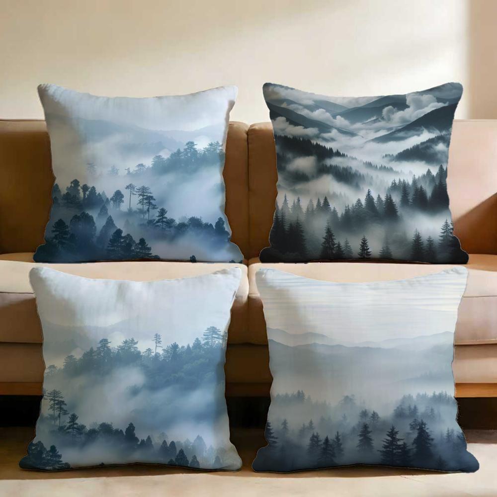 Foggy Forest Mountain Landscape Cushion Cover Multi-Scene Pillow Cover for Home & Car - Reversible, Soft & Durable for Daily Use