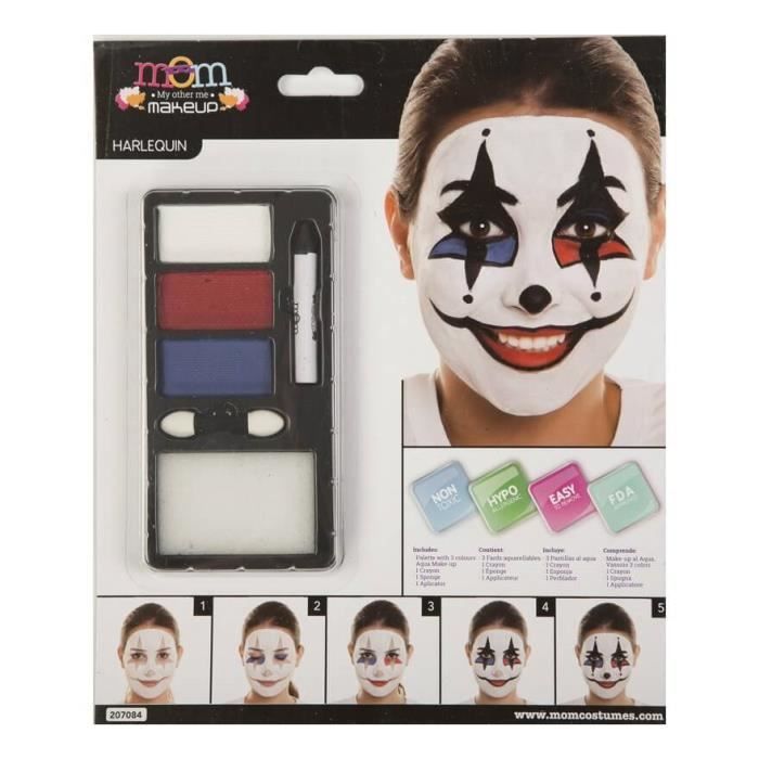 Kit De Maquillage - Arlequin - Palette 3 Couleurs - Inclus Crayon Et Éponge - Pour Enfants À Partir De 3 Ans