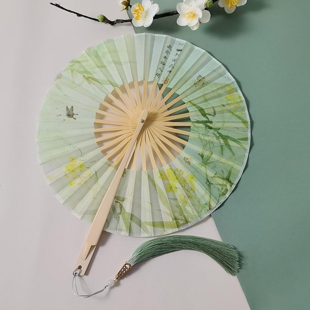 Portable Handheld Folding Round Fan: Ancient Style Dance Fan for Hanfu & Cheongsam Catwalk - Perfect for a Cool Summer