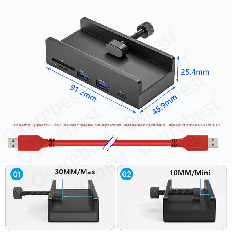 USB 3.0 Back-Clip-Hub mit Stromverteiler - 4-Port-Erweiterungsdock