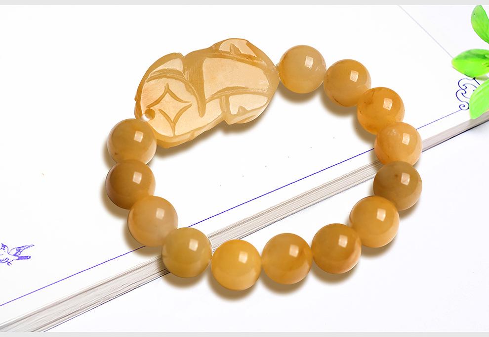 Natural Xinjiang Golden Silk Jade Pixiu Bracelet - Gobi Yellow Jade Protector