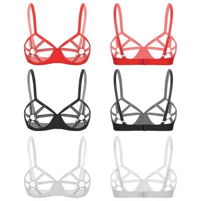 Damen Push-Up Bügel BH Durchsichtiges Balconette mit Strassdekor Sexy Lingerie Top