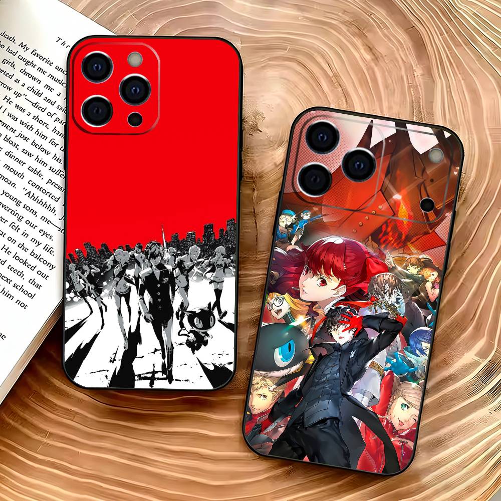 P-Persona 5 Anime Phone Case For iPhone 17,16,15,14,13,12,11 Plus,Pro Max,XS,Soft Black Cover