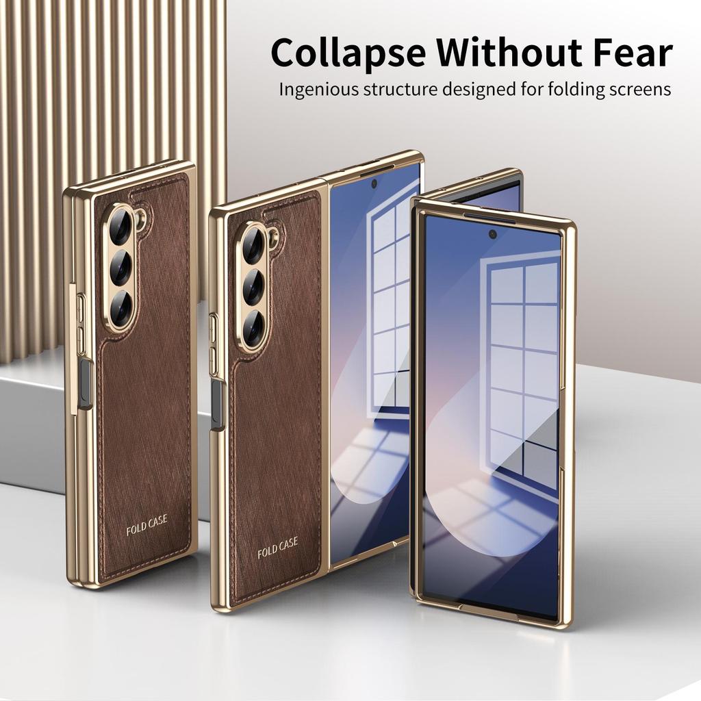 Gold Thread Texture Folding Electroplated Leather Case for Samsung Z Fold7 