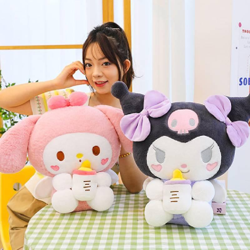 Large Cute Melodic Plush Toy With Bottle Style Kuromi And My Melody For Girls