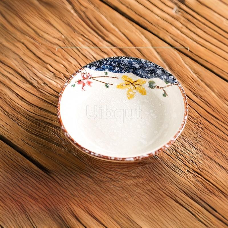 Ceramic Seasoning Small Dish Japanese Willow Porcelain Pepper Taste Dish Round Small Plate Dipping Saucer Dish Kitchen Tableware
