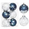 StarryLights Christmas Bauble Set: Navy Blue and White Baubles with an Elegant Glitter Pattern