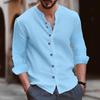 Autumn White Shirt Men Cotton Linen Tops Man Long Sleeves Buttons Solid Color Blue Black Shirts