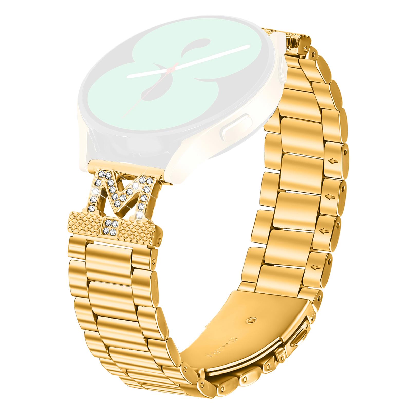 

For Gabb Watch 3 Strap Rhinestones Decor 3-Bead Stainless Steel Watch Band Gold