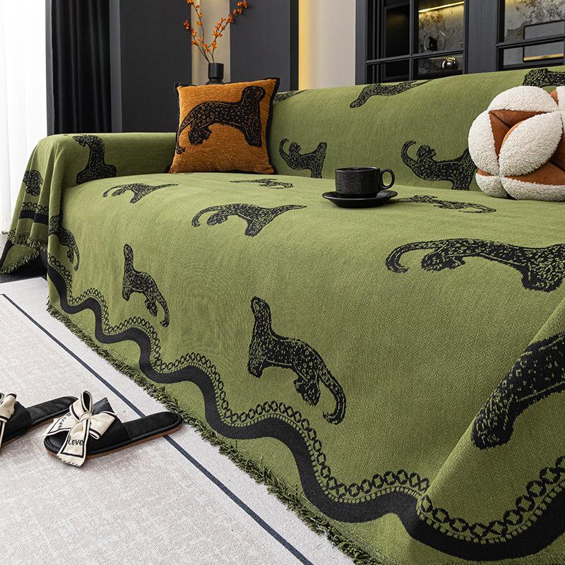 

Sofa Cover Chenille Material All-Season Sofa Throw Bedside Blanket Cover Thickened & Non-Slip Leopard Home Decor 180x130cm зелений