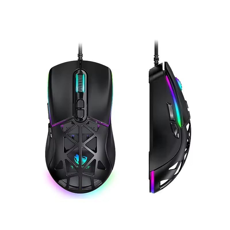 

T-WOLF G520 Wired Gaming Mouse, USB 2.0, 7 Buttons, 1000Hz, 12800DPI, 13 RGB Modes, 1.5m Braided Cable, Black