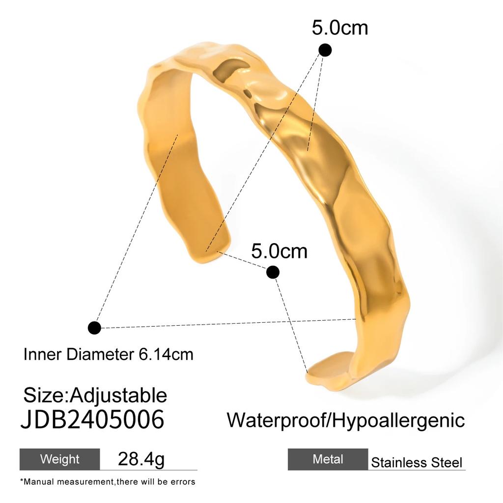 Youthway Metal Textured Hammered Stainless Steel Open Bangle Bracelet Geometric Vintage Style Daily Jewelry For Women