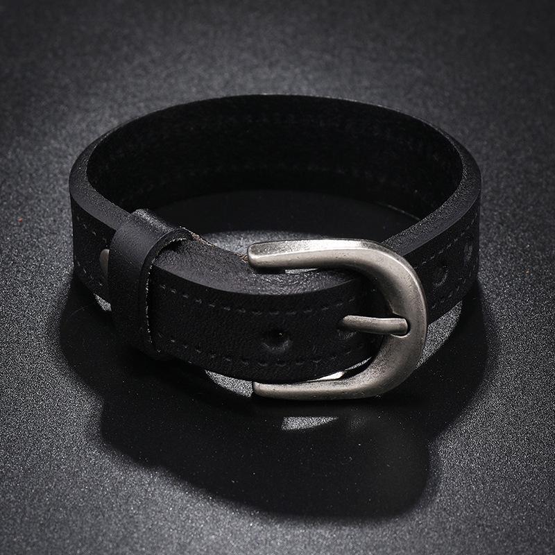 Men's Punk Rock Leather Bracelet - Smooth Retro Cowhide Design