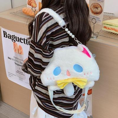 Bolsa Transversal de Pelúcia Gatinho Fofo - Bolsa de Mão Estilo Outono/Inverno para Meninas