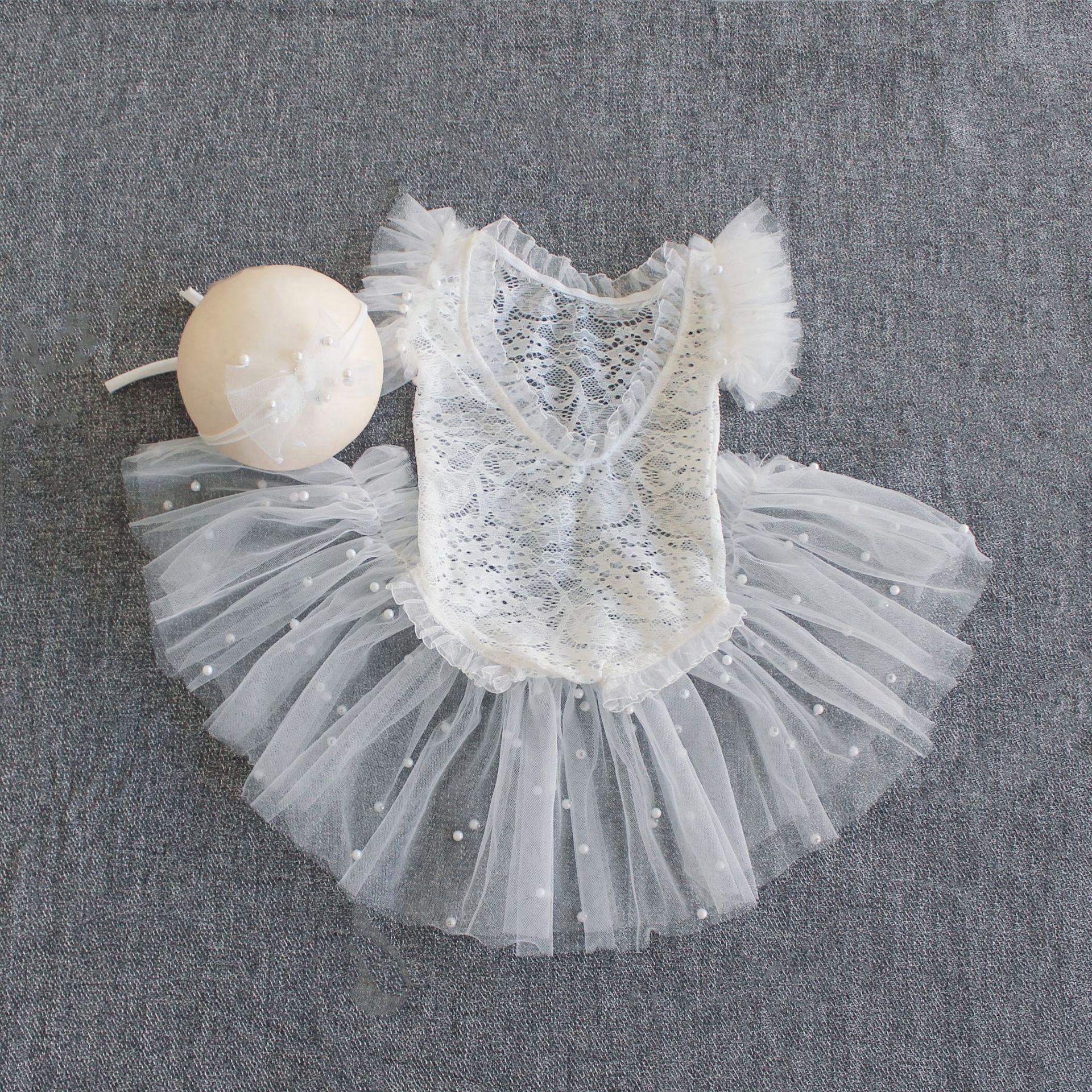 Newborn Baby Girl Photography Costume Pearl - Embellished Dress and Jumpsuit Set newborn
