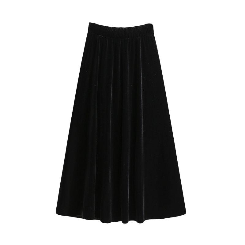 Women's Plus Size Skirt Autumn Winter High-Waist A-Line Velvet Skirt Elastic Waist Solid Color Skirt