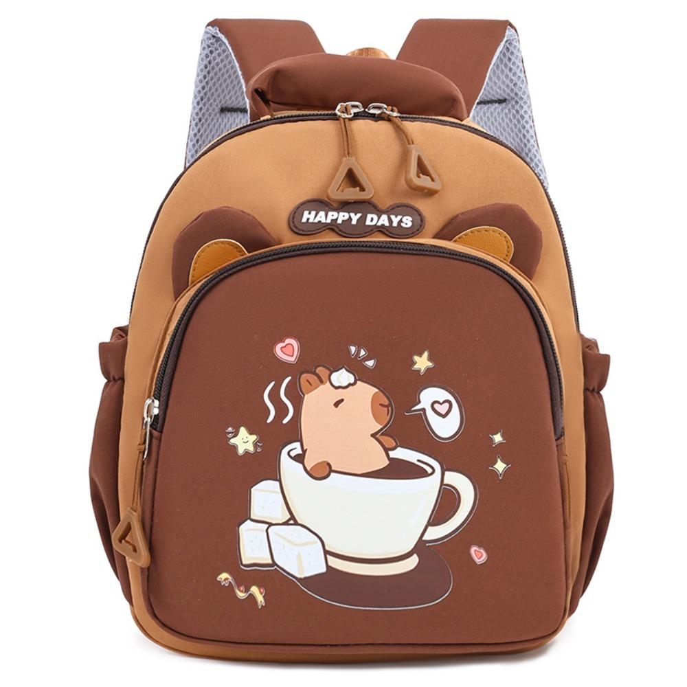 Kawaii Cartoon Capybara Backpack Large Capacity Nylon Capybara School Bag Lightweight Multi-layer Kindergarten Backpack
